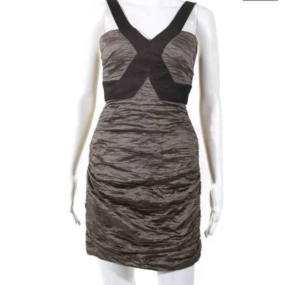 BCBG MAX AZRIA WOMENS RUCHED SLEEVELESS SHEATH DRESS BROWN SIZE 4 - Picture 2 of 6